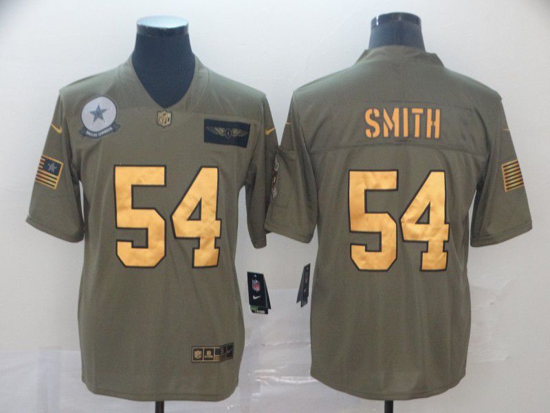 Men Dallas Cowboys 54 Smith Gold Nike Olive Salute To Service Limited NFL Jersey